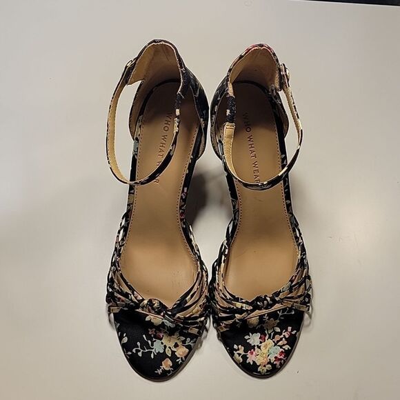 WHO WHAT WEAR HIGH HEEL STILETTOS ANKLE STRAP FLORAL PRINT OPEN TOE SANDAL - Picture 3 of 15